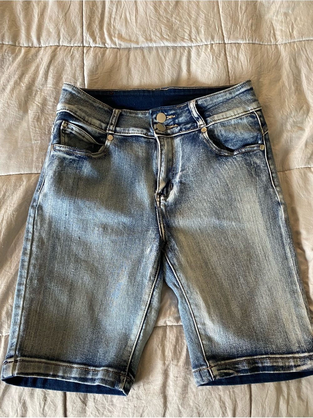 Light Blue Boyfriend Denim Bermuda Shorts for Women